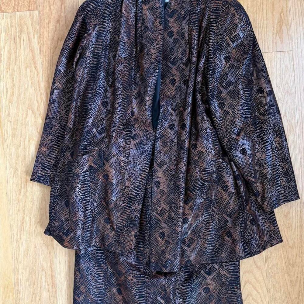 Vintage 70s Snake Print Skirt Suit Set Snakeskin Jacket Skirt Brown S 8